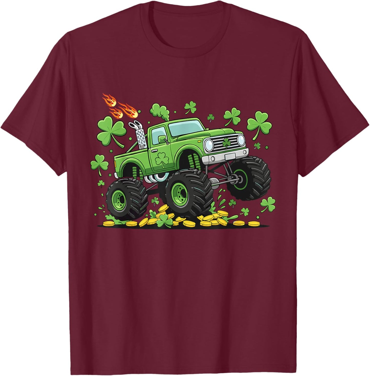 Lucky Monster Truck Shenanigans for Boys St Patricks Day T-Shirt - T-Shirt | Maroon