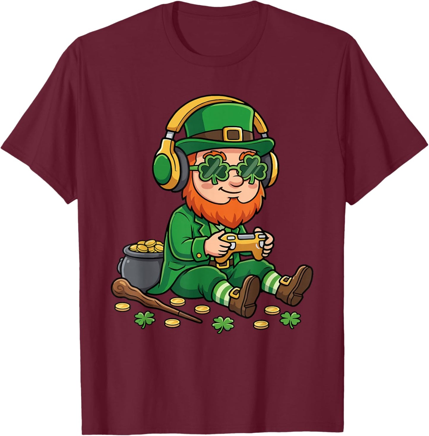 Video Games St. Patrick Gamer Funny St. Patricks Day T-Shirt - T-Shirt | Maroon