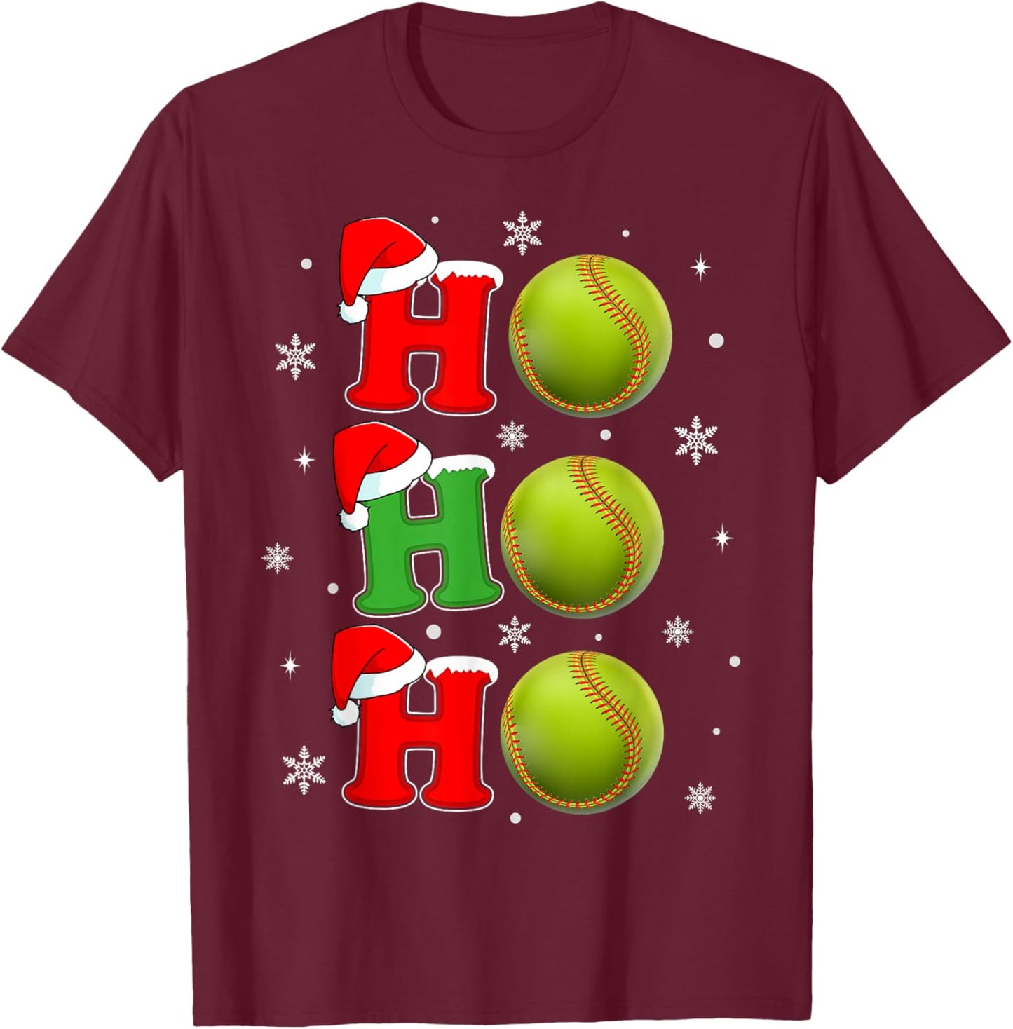 Ho Ho Ho Santa Softball Christmas Funny Sports Player Xmas T-Shirt - T-Shirt | Maroon