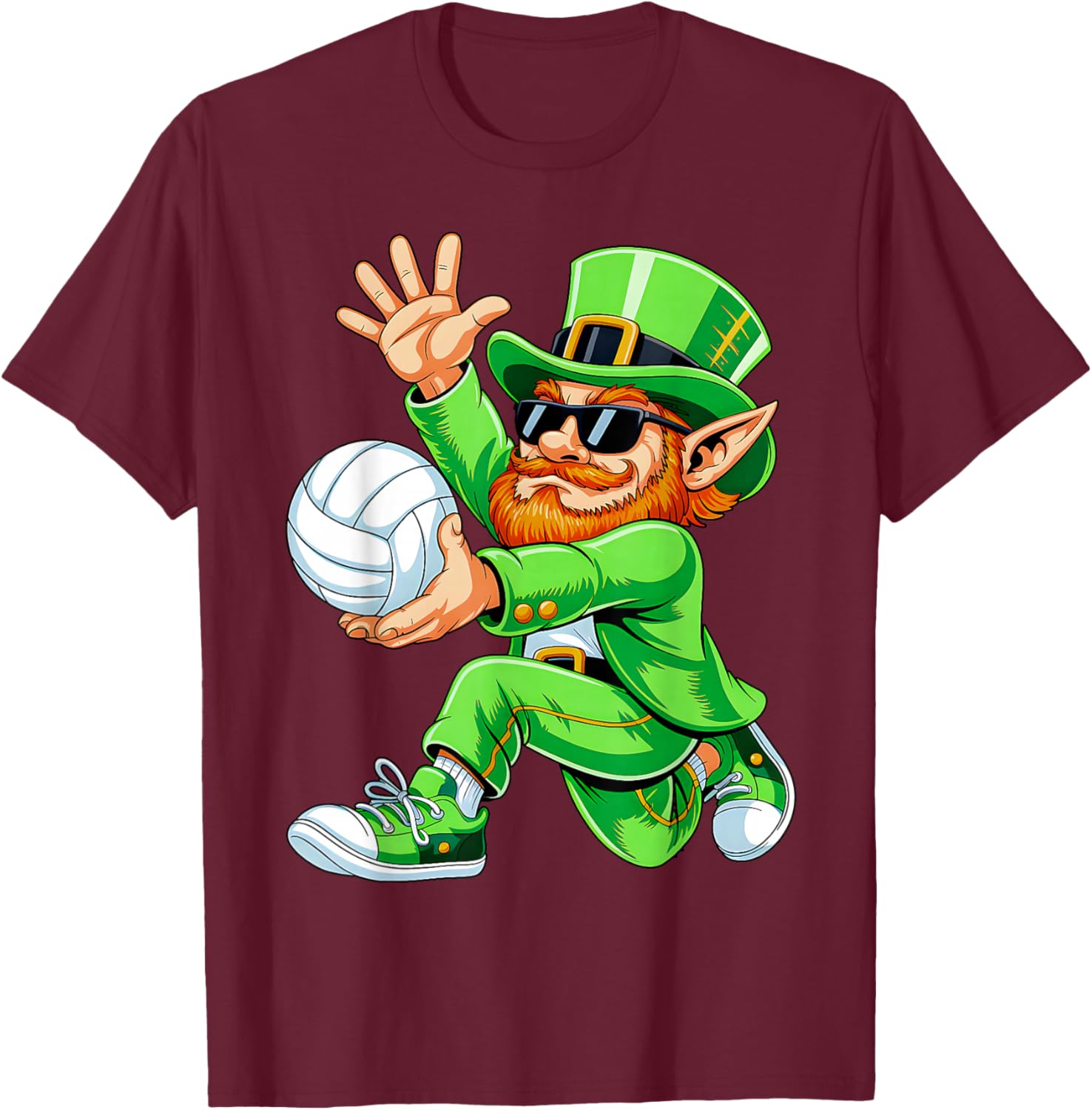 Leprechaun Playing Volleyball Funny St Patricks Day Sport T-Shirt - T-Shirt | Maroon