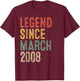 Legend March 2008 18th Birthday Boy Girl 18 Year Old T-Shirt - T-Shirt | Maroon