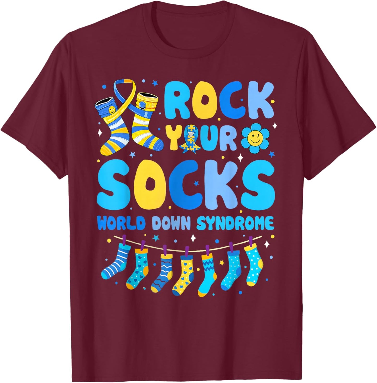 Rock Your Socks World Down Syndrone Awareness Men Women Kids T-Shirt - T-Shirt | Maroon