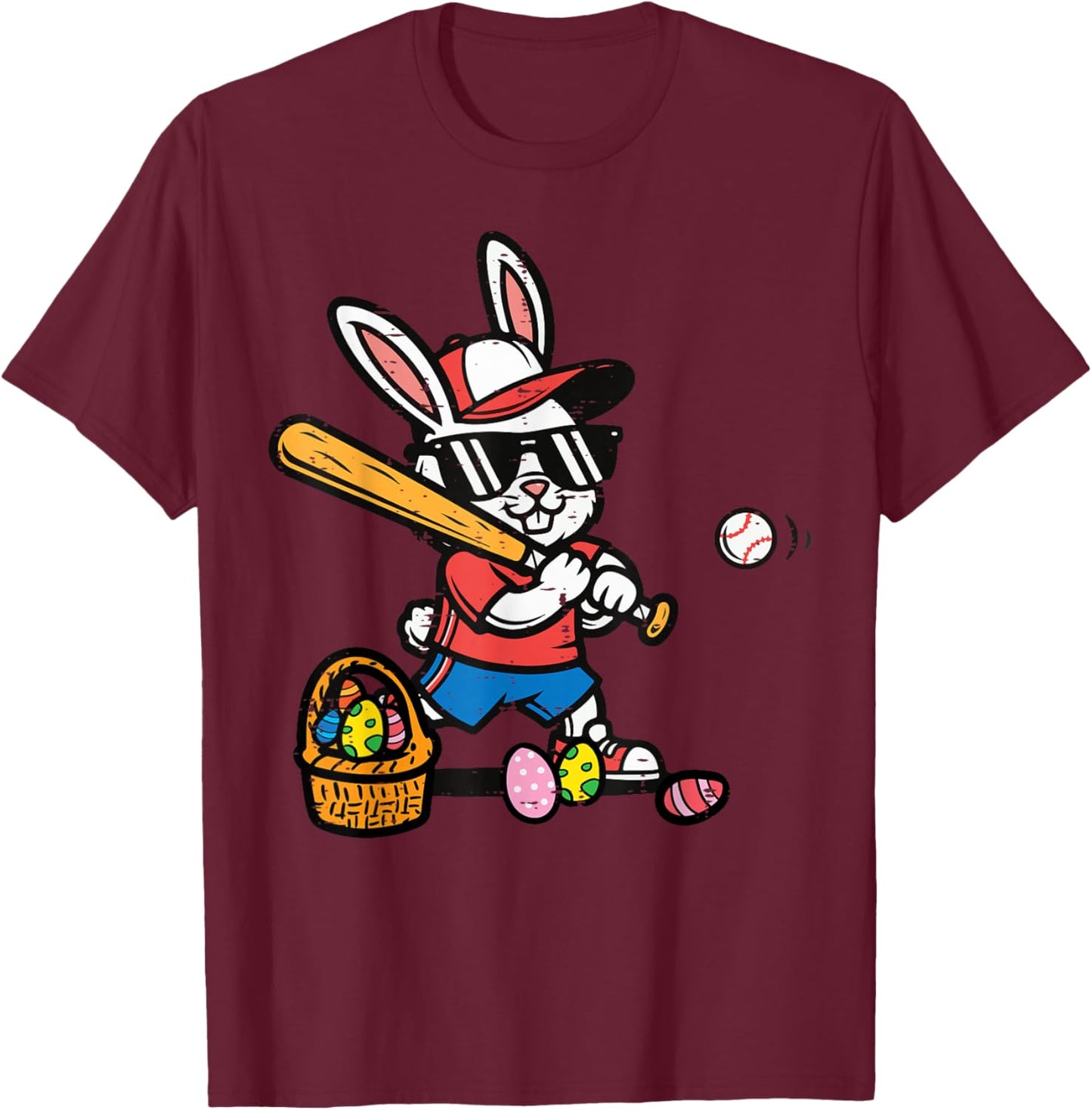 Easter Bunny Baseball Player Batter Rabbit Boys Kids Men T-Shirt - T-Shirt | Maroon