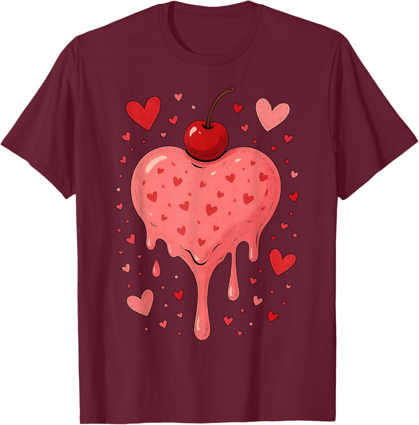 Valentine's Day Heart Love Ice Cream Cherry T-Shirt - T-Shirt | Maroon