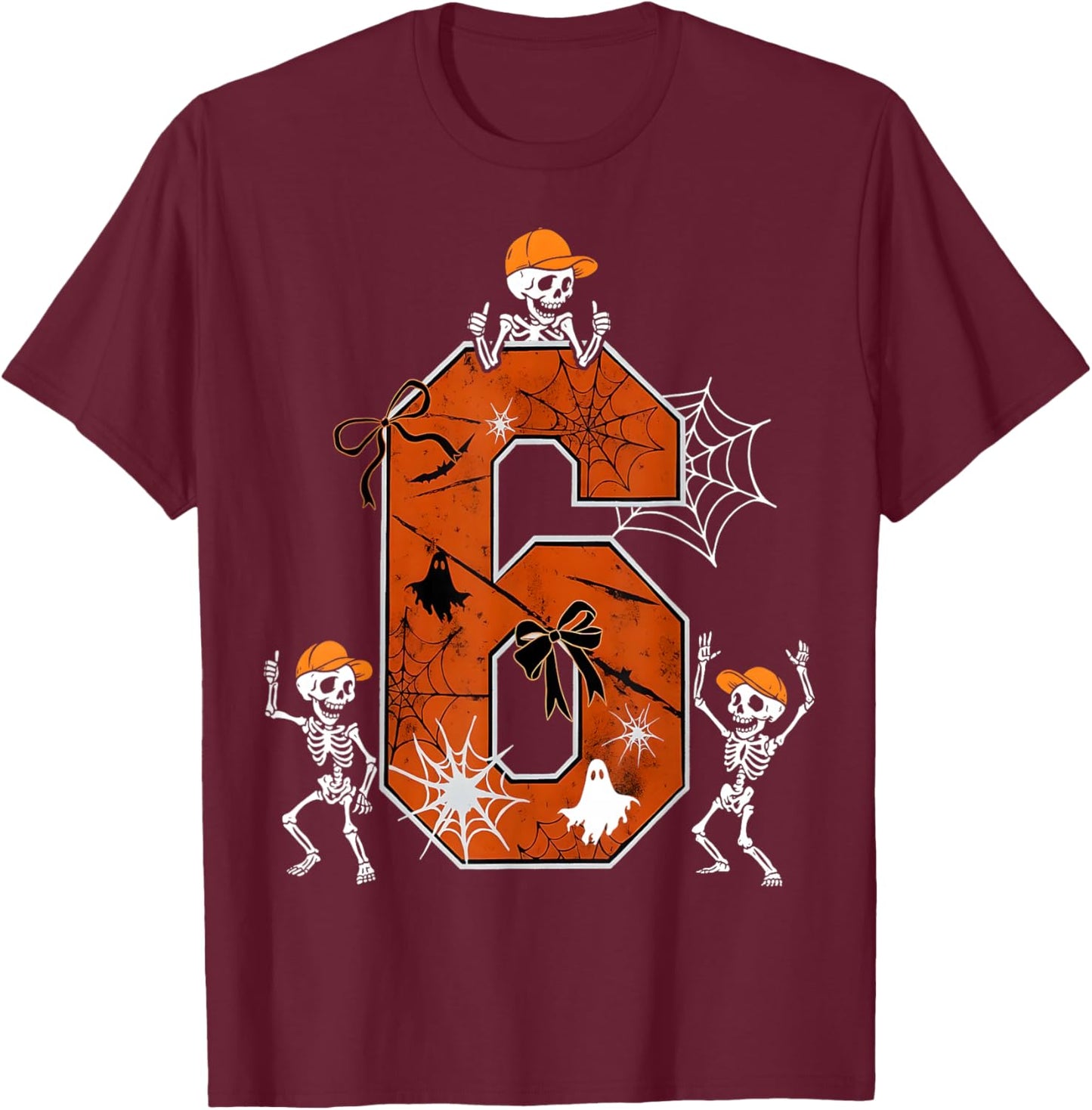 HUGvyn Six Seven Meme 6 7 Halloween Costume Dancing Skeleton T-Shirt - T-Shirt | Maroon
