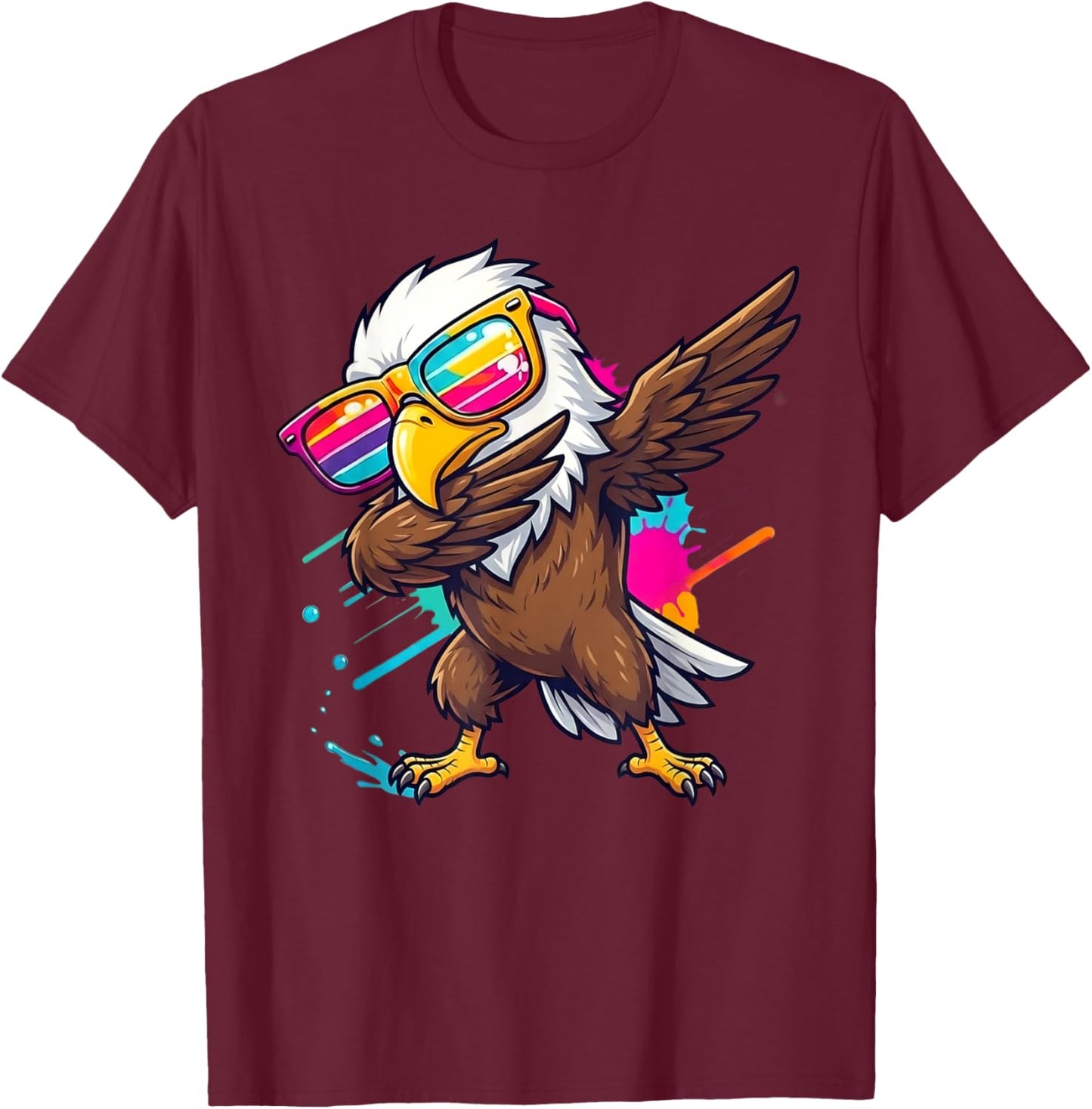 Dabbing Eagle Graphic Kids Boys Colorful Eagle Bird Lovers T-Shirt - T-Shirt | Maroon