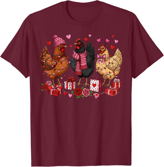 Valentine Chicken Heart Love Farm Hen Chicken Lovers T-Shirt - T-Shirt | Maroon