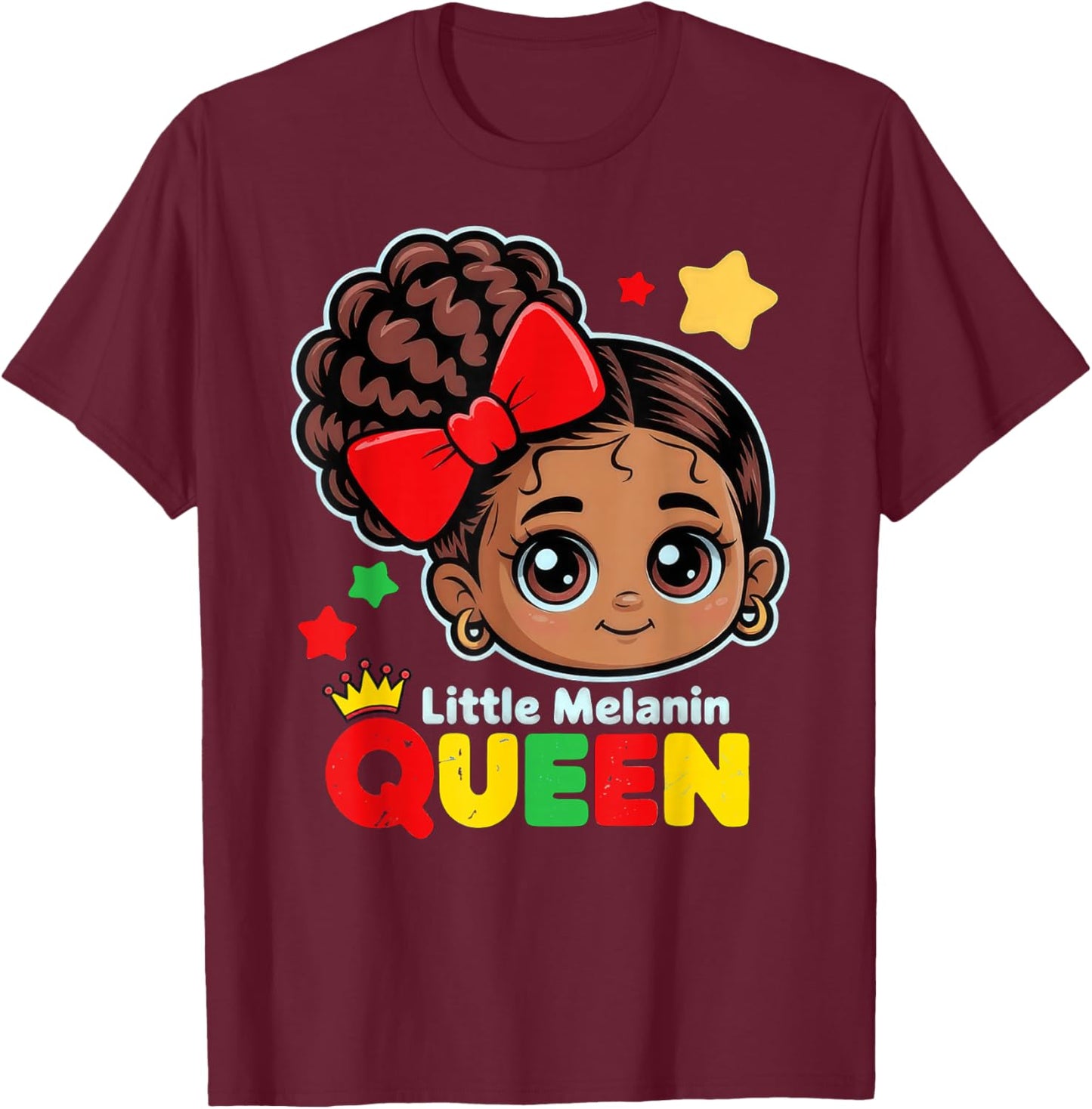 Little Melanin Queen Black History Month BLM African Girls T-Shirt - T-Shirt | Maroon