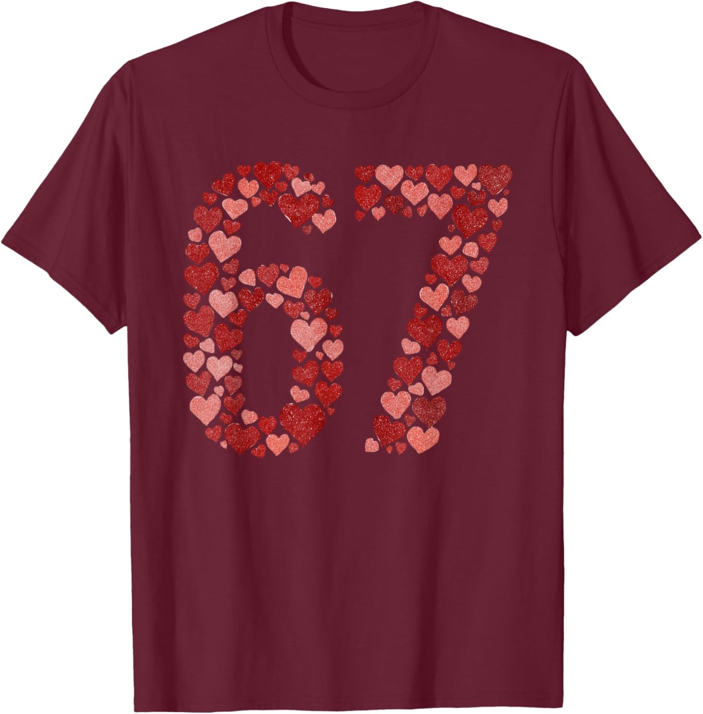 67 Valentine's Day Sparkling Hearts Mosaic Six Seven Meme T-Shirt - T-Shirt | Maroon