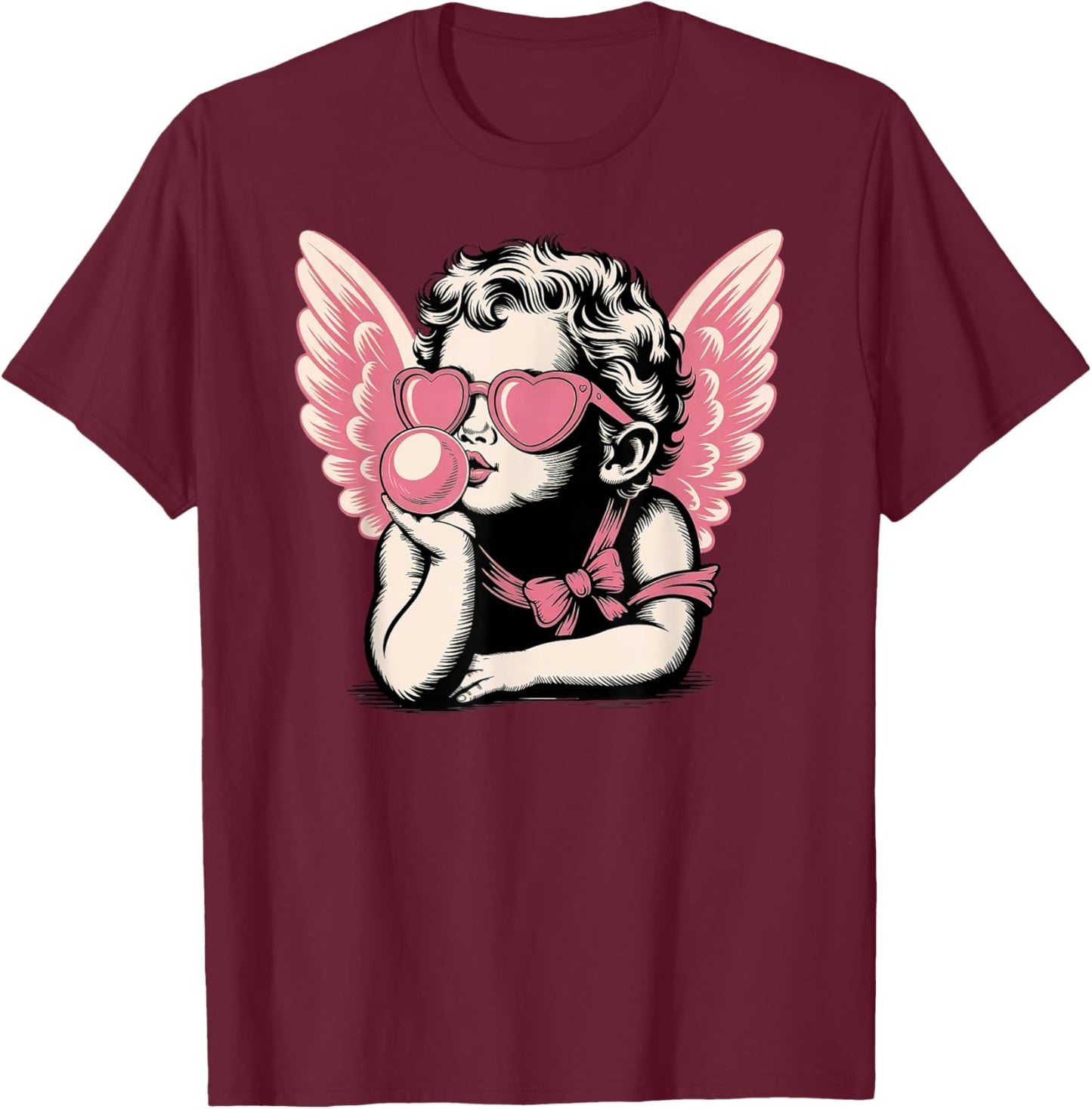 Cupid Valentine's Day Vintage Cupid Blowing Bubble T-Shirt - T-Shirt | Maroon