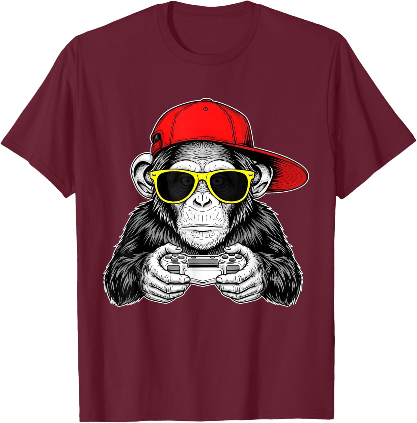 Cool Gamer Monkey with Controller Funny Gaming Video Game T-Shirt - T-Shirt | Maroon