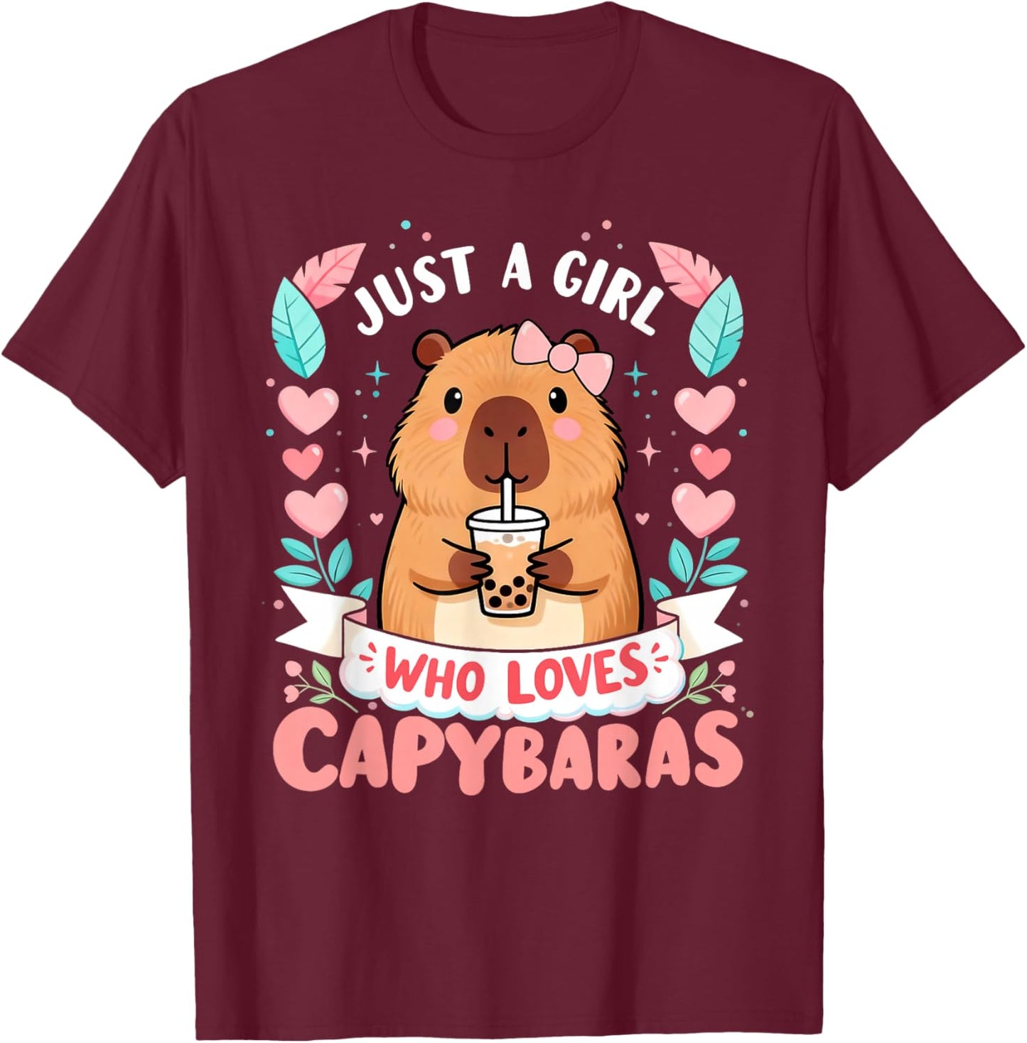Just a Girl Who Loves Capybaras Cute Capybara Lover Kids T-Shirt - T-Shirt | Maroon