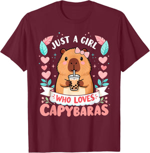 Just a Girl Who Loves Capybaras Cute Capybara Lover Kids T-Shirt - T-Shirt | Maroon