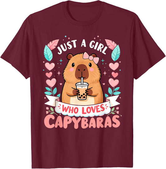 Just a Girl Who Loves Capybaras Cute Capybara Lover Kids T-Shirt - T-Shirt | Maroon