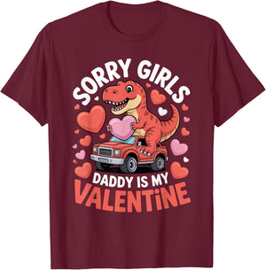 Sorry Girls Daddy is My Valentine Cute Dinosaur Kids Boys T-Shirt - T-Shirt | Maroon