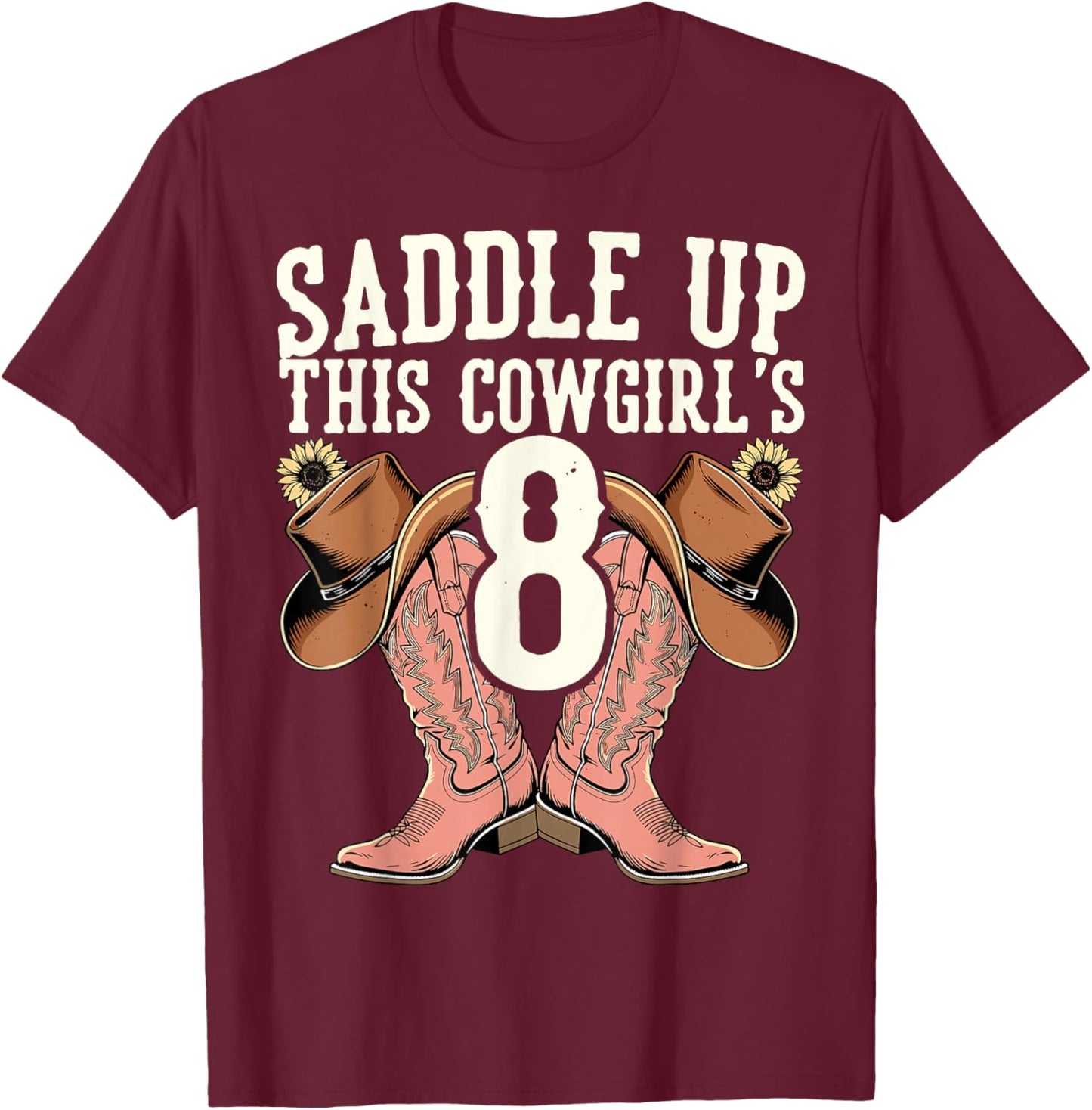 Yeehaw Rodeo Eighth Birthday Celebration 8 Years Old Kid T-Shirt - T-Shirt | Maroon