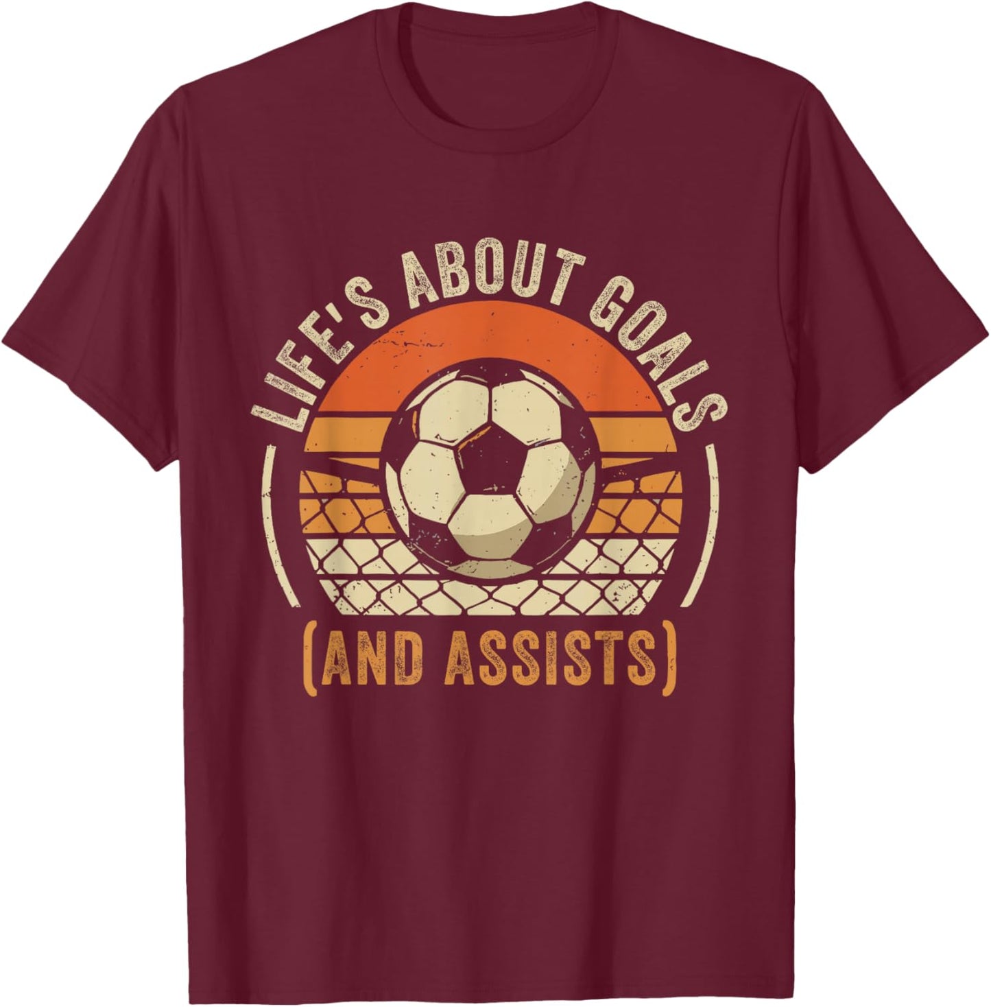 Funny Life’s About Goals and Assists Boys Soccer Kids T-Shirt - T-Shirt | Maroon