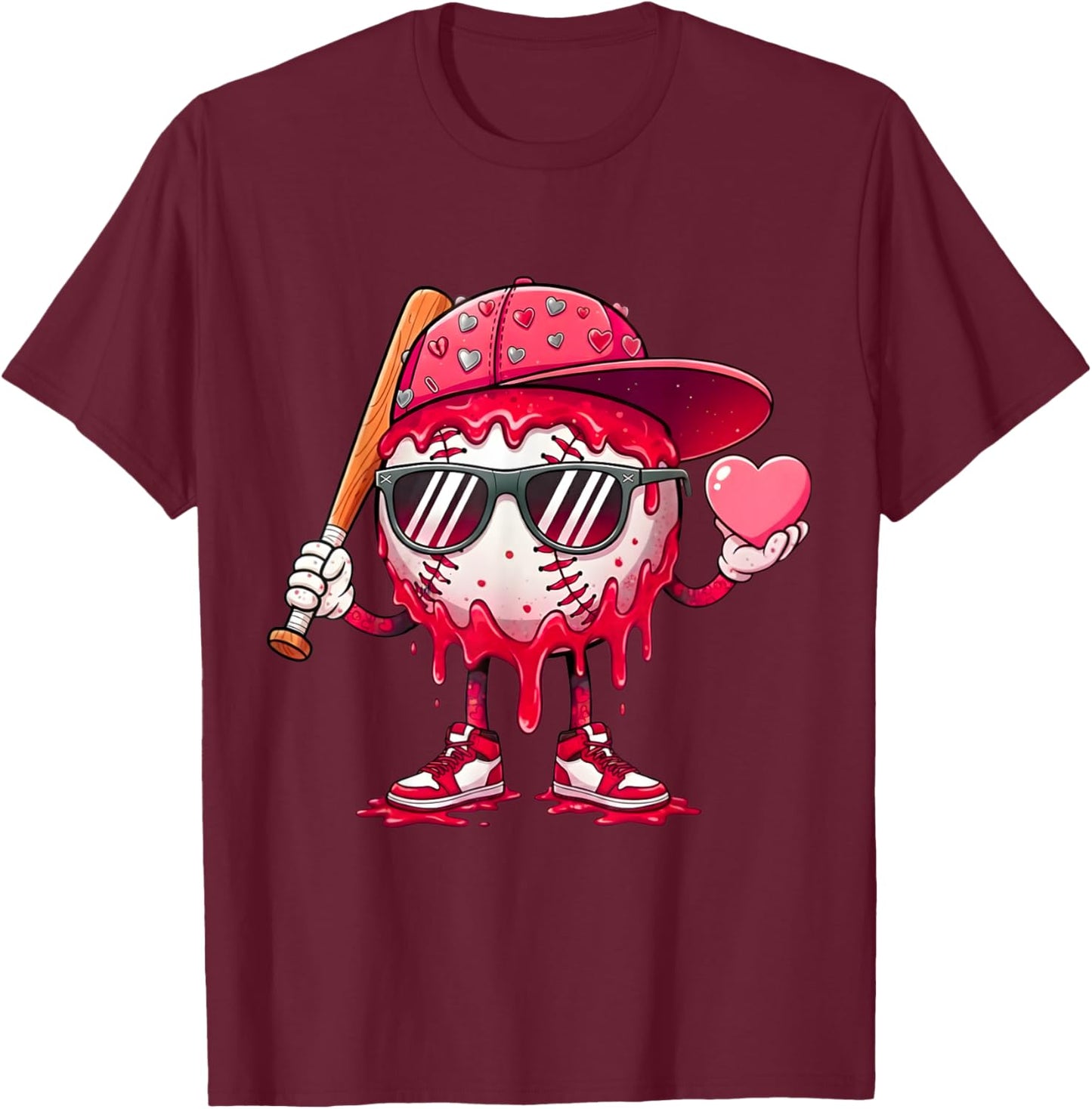 Ice Cream Drip Baseball Valentine's Day Spots Baseball Drip T-Shirt - T-Shirt | Maroon
