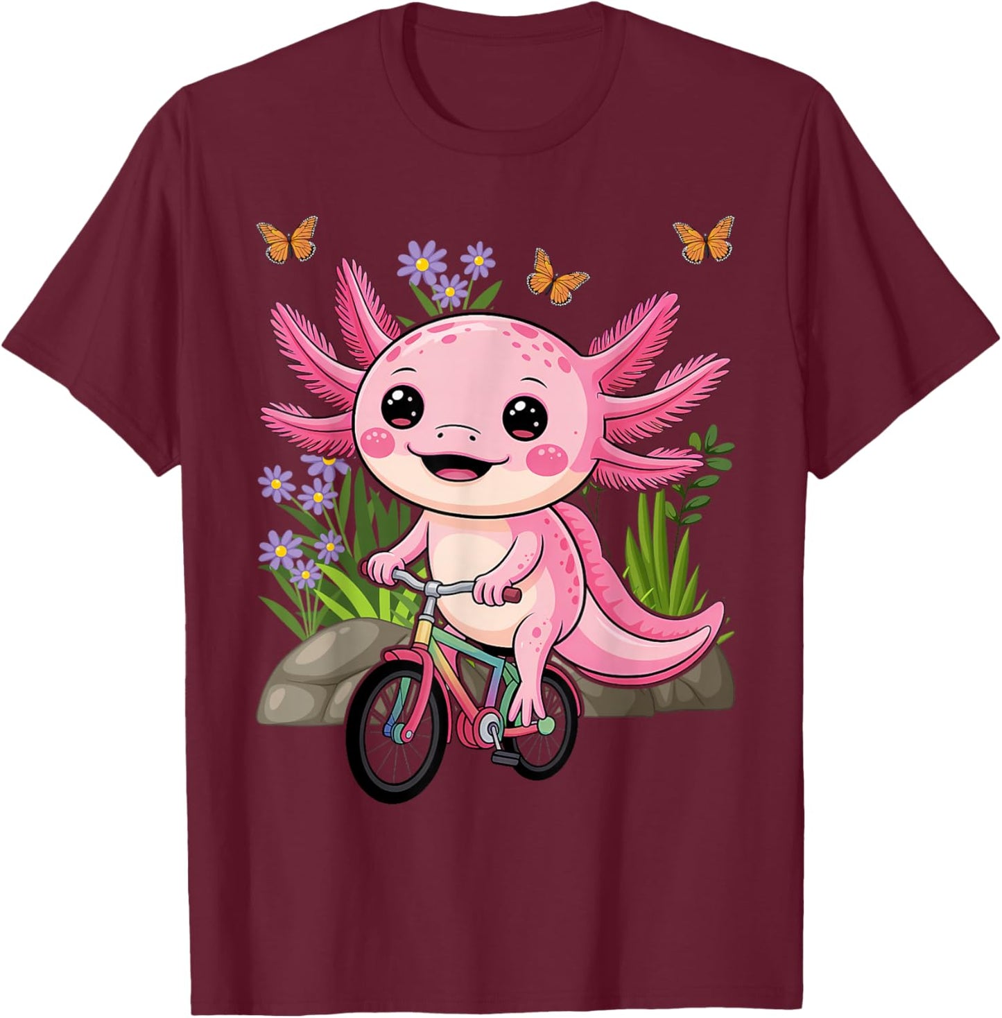 Axolotl Lover Kids Bicycle Riding Bike T-Shirt - T-Shirt | Maroon