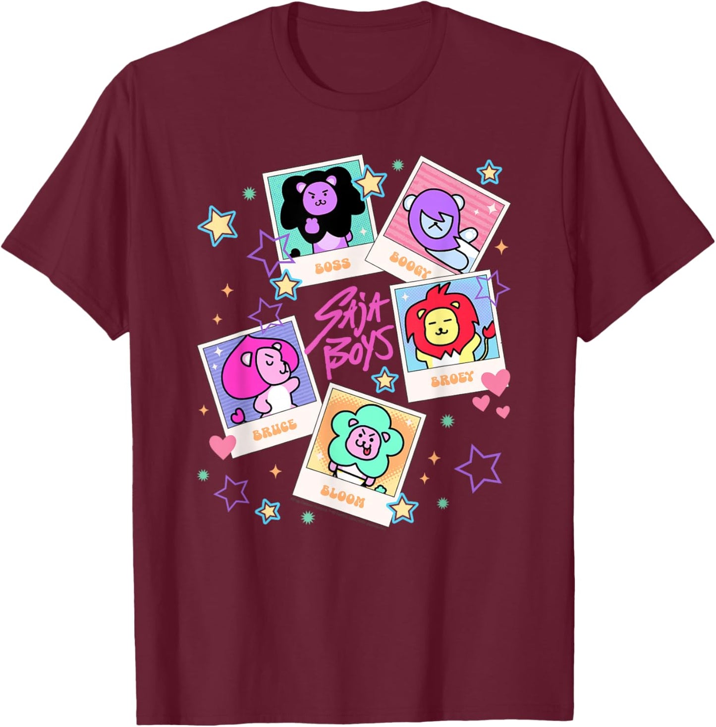Kpop Demon Hunters Halloween Saja Friends Polaroids T-Shirt - T-Shirt | Maroon