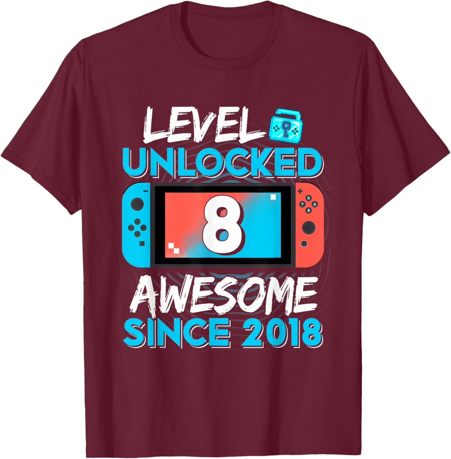Level 8 Unlocked Awesome Since 2018 8th Birthday Gifts Boys T-Shirt - T-Shirt | Maroon
