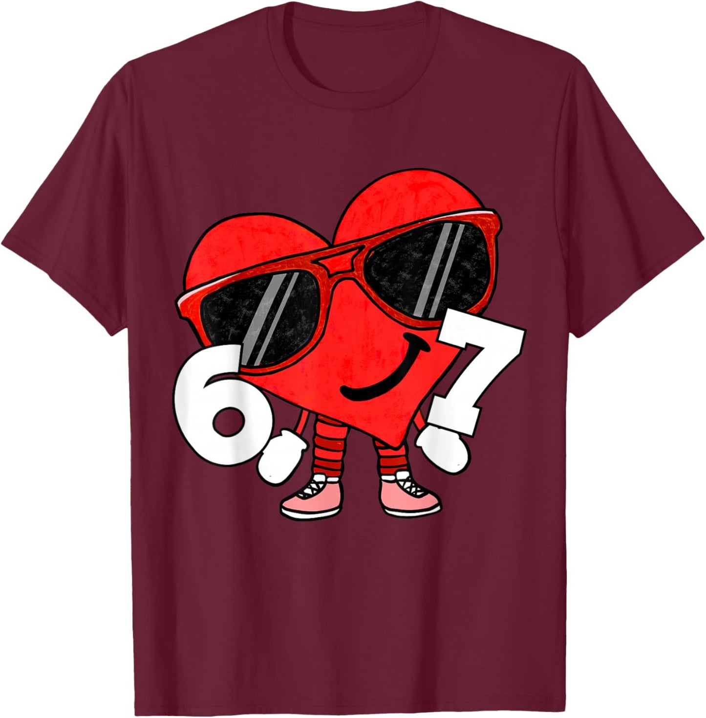 Funny Valentines Heart 67 Six Seven Boys Kids Teens T-Shirt - T-Shirt | Maroon