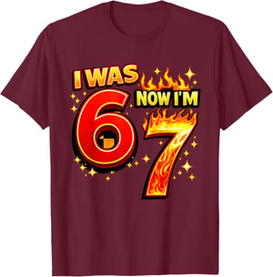 7 Years Old Birthday I was 6 Now I'm 7 6 7 Funny Kids Boys T-Shirt - T-Shirt | Maroon