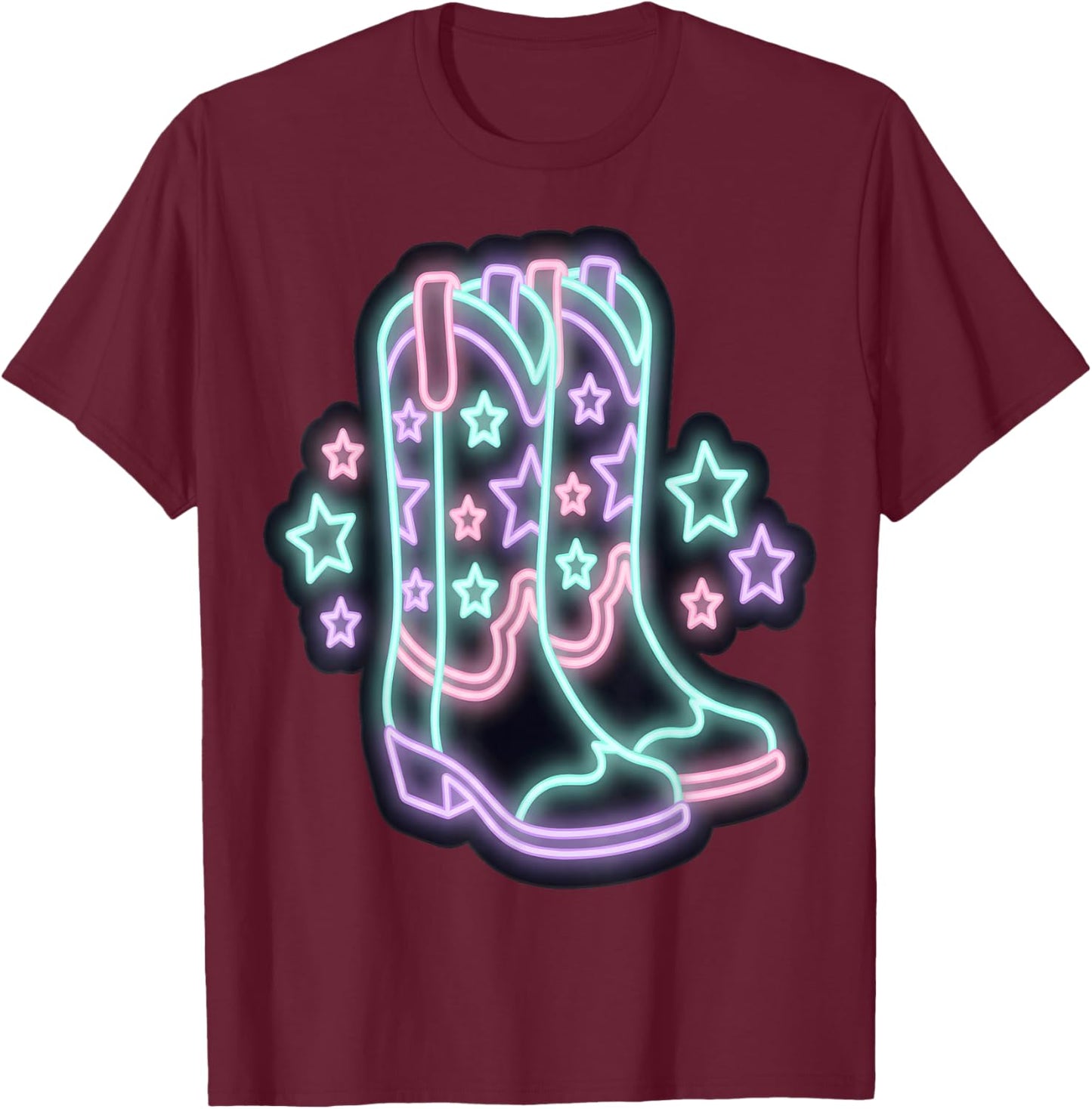Cowboy Boots with Stars Western Retro T-Shirt - T-Shirt | Maroon