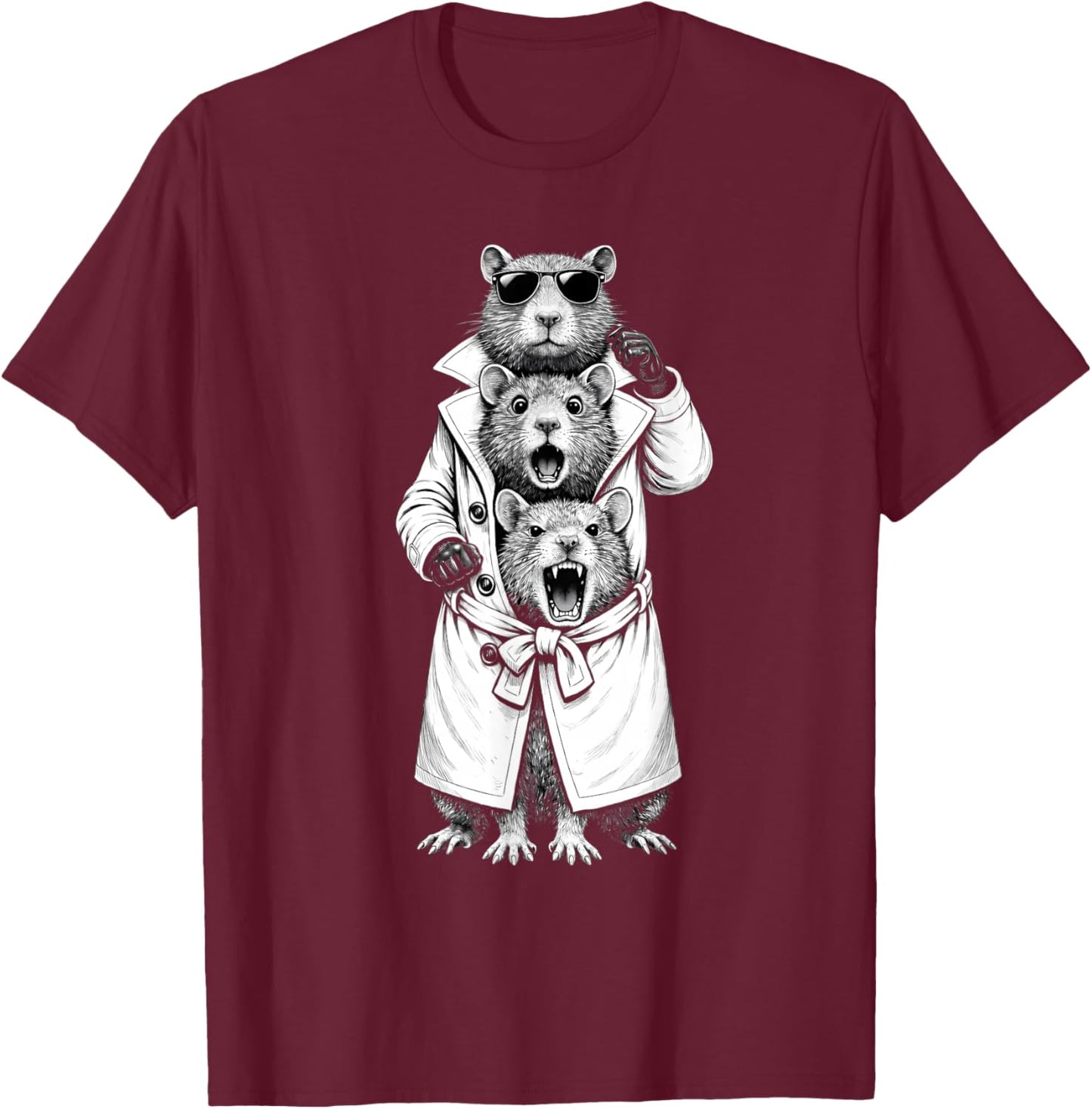 Funny Rats in Trench Coat Chaotic Feral Relatable Meme Cute T-Shirt - T-Shirt | Maroon