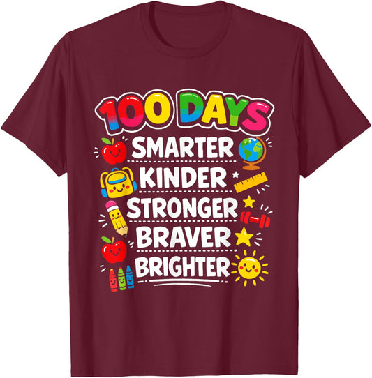 Happy 100 Days of School 100th Day of School Kids Teachers T-Shirt - T-Shirt | Maroon