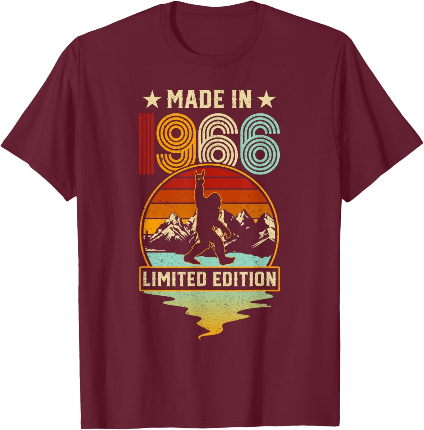 Retro 1966 60th Birthday Funny Bigfoot Adventure 60-Year-Old T-Shirt - T-Shirt | Maroon