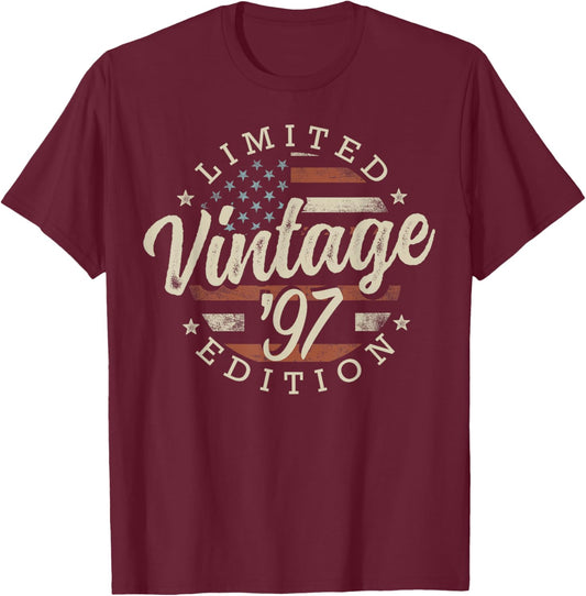 Vintage 1997 Limited Edition USA Flag 29th Birthday T-Shirt - T-Shirt | Maroon