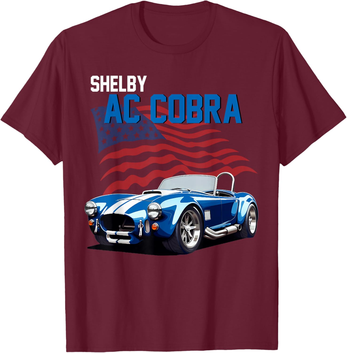 66 68 90s 60s AC Cobra Classic Vintage Old Car USA Flag T-Shirt - T-Shirt | Maroon