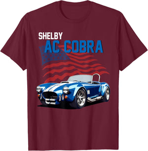66 68 90s 60s AC Cobra Classic Vintage Old Car USA Flag T-Shirt - T-Shirt | Maroon