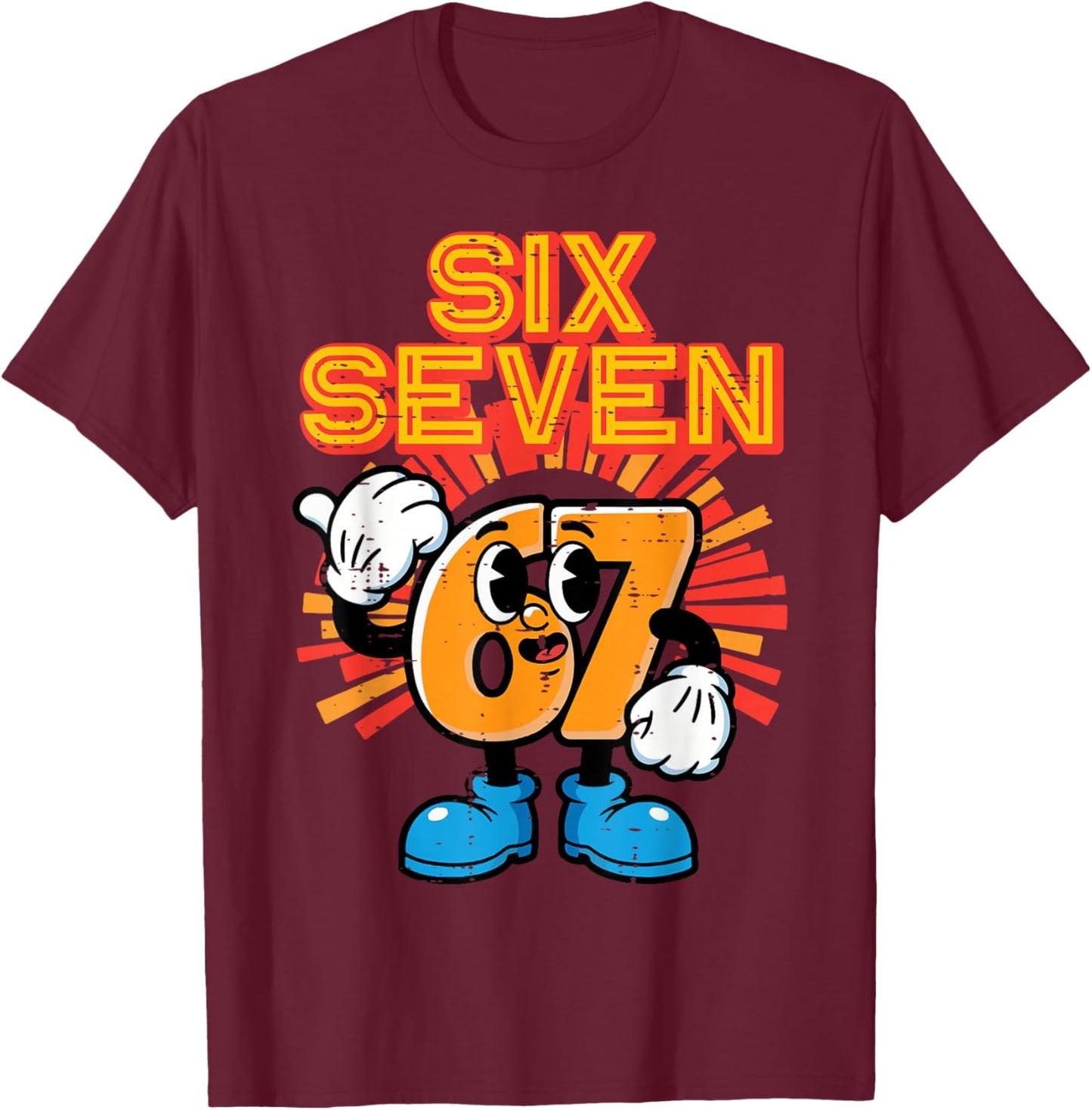 6 7 Meme Numbers Funny 67 Gen Alpha Slang Kids Boys Youth T-Shirt - T-Shirt | Maroon