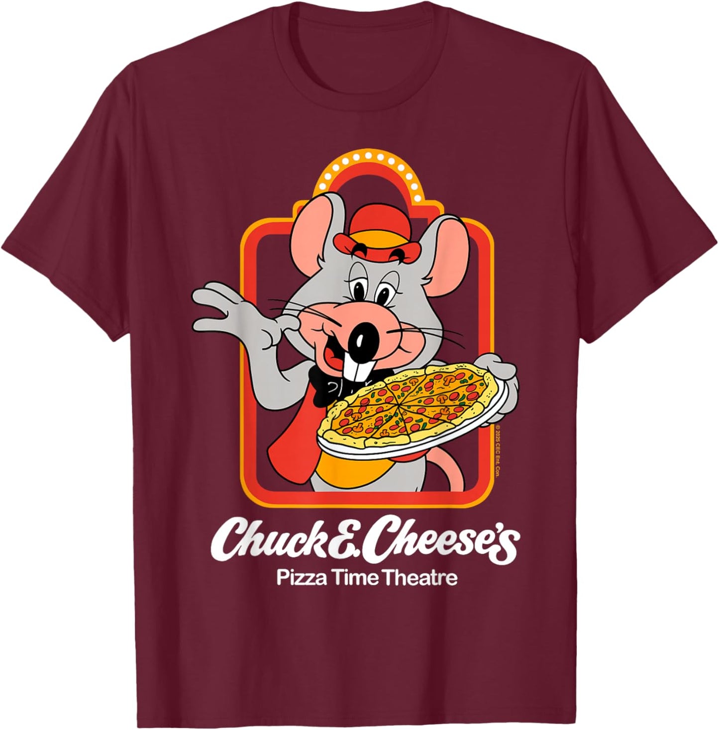 Chuck E. Cheese Pizza Time Theatre Vintage Chuck E Retro Art T-Shirt - T-Shirt | Maroon