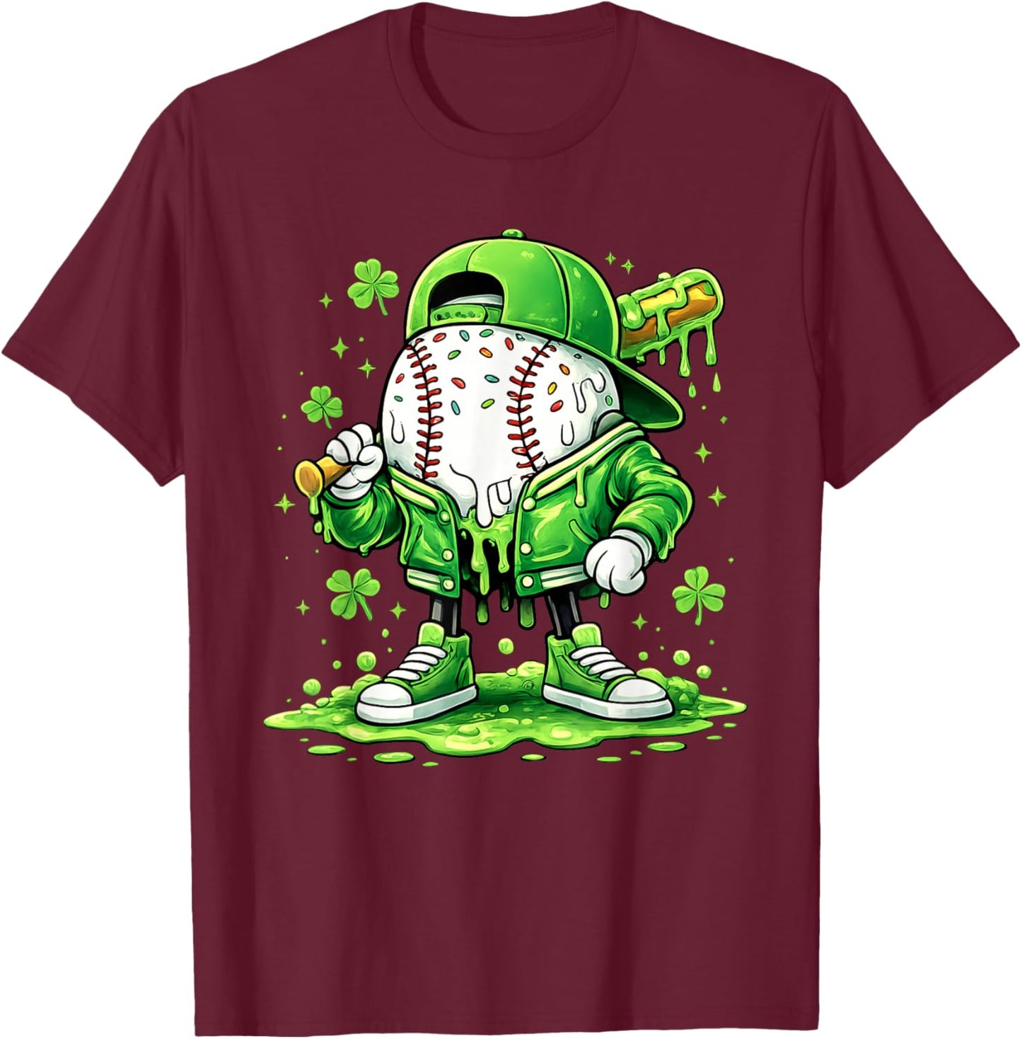 Baseball St Patricks Day Carnival Party Ice Cream Drip Boys T-Shirt - T-Shirt | Maroon
