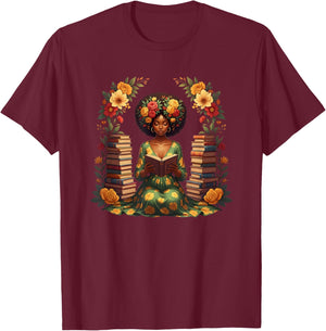 Educated Melanin Queen Afro Women Reading Book Black History T-Shirt - T-Shirt | Maroon