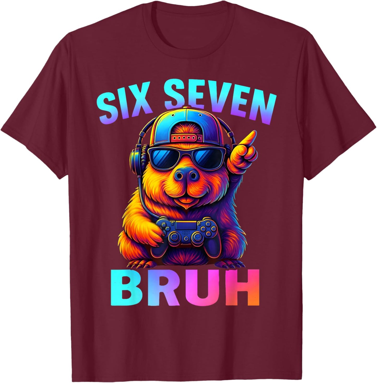 Six Seven 67 Capybara Video Game Boys Gamer Gift Boy Kids T-Shirt - T-Shirt | Maroon