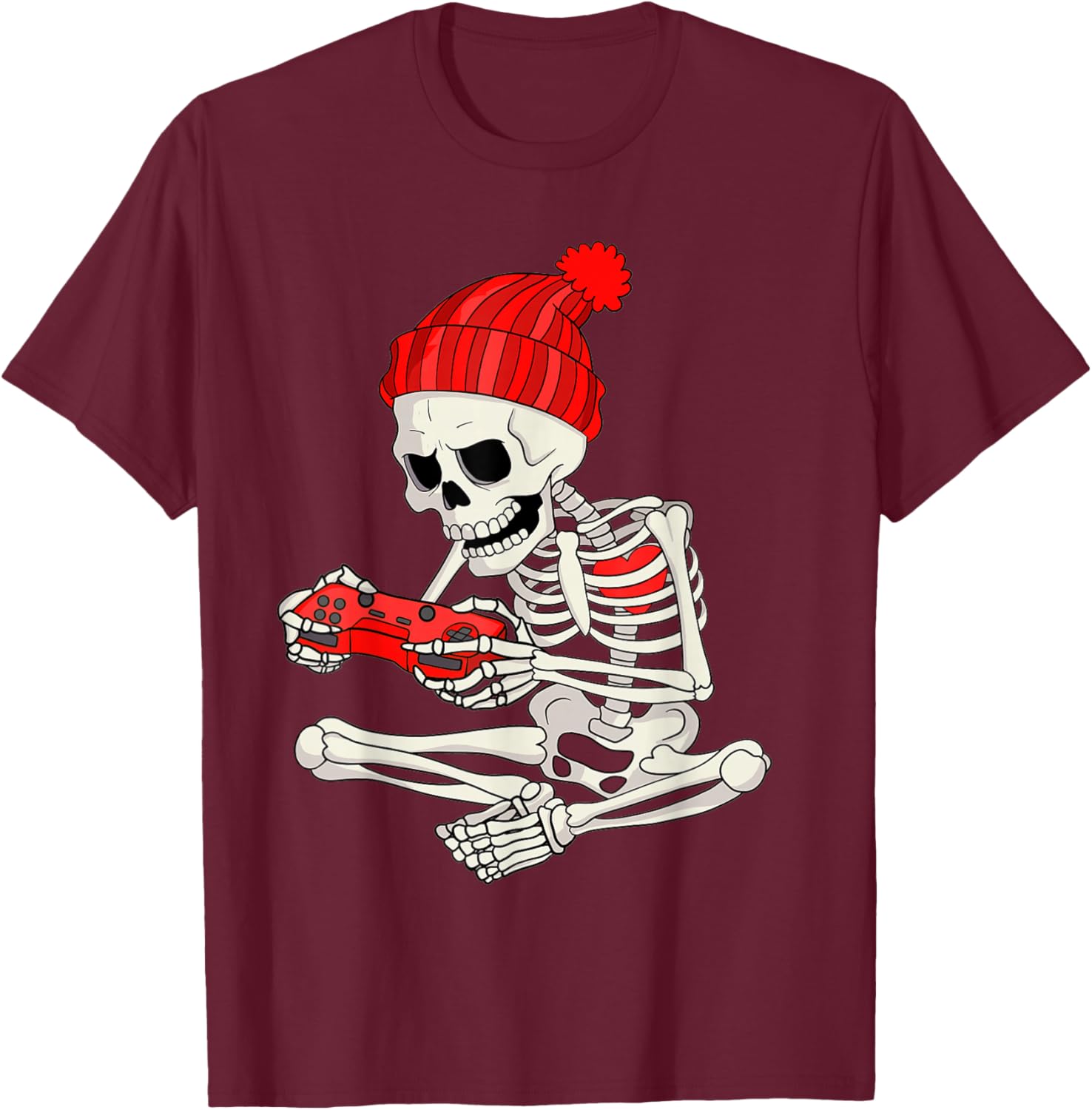 Funny Boys Valentines Skeleton Gamer Video Games Gaming T-Shirt - T-Shirt | Maroon