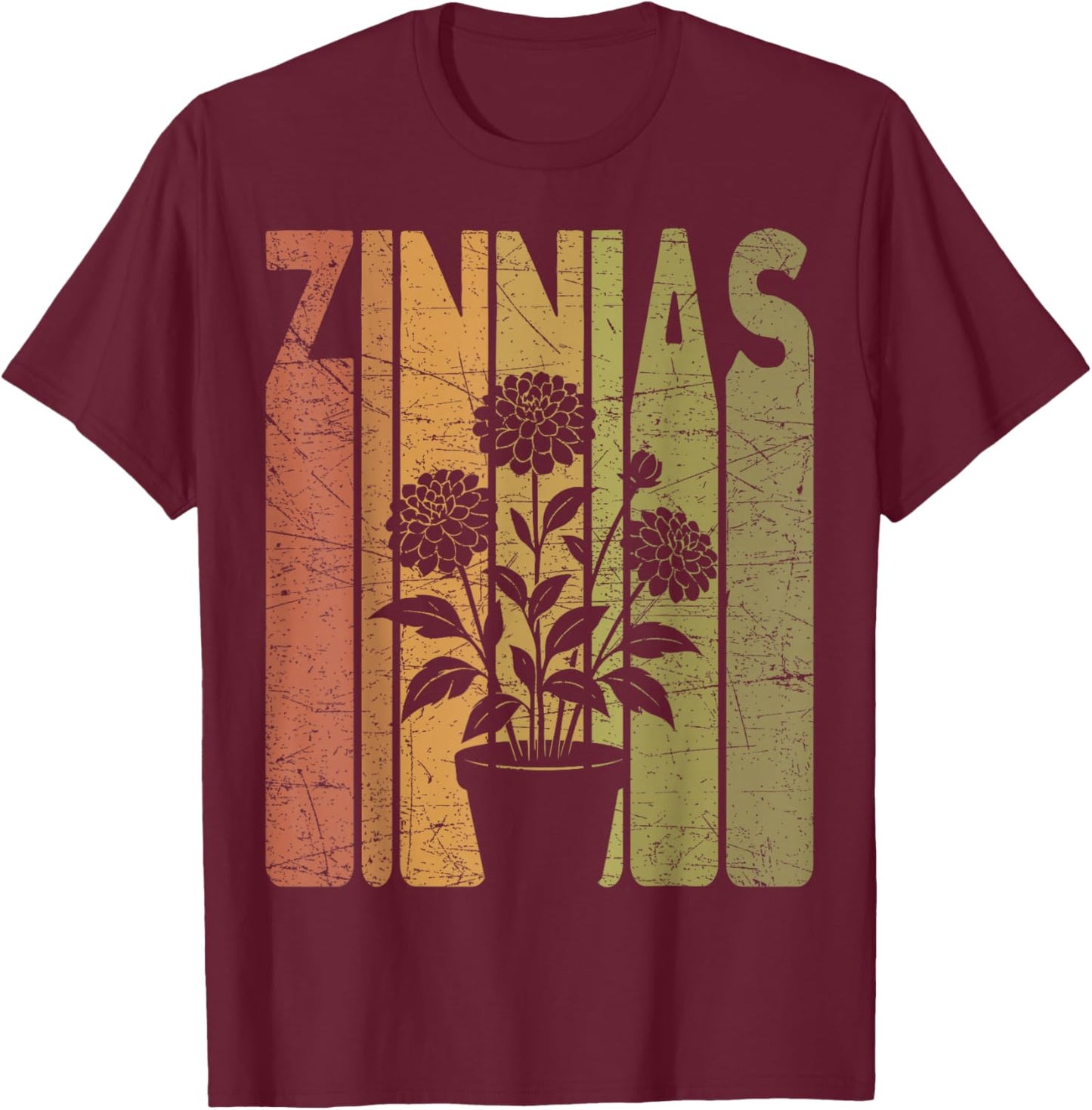 Zinnias Vintage Botanist Retro Zinnia Flower Gardening T-Shirt - T-Shirt | Maroon