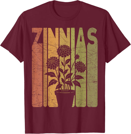 Zinnias Vintage Botanist Retro Zinnia Flower Gardening T-Shirt - T-Shirt | Maroon