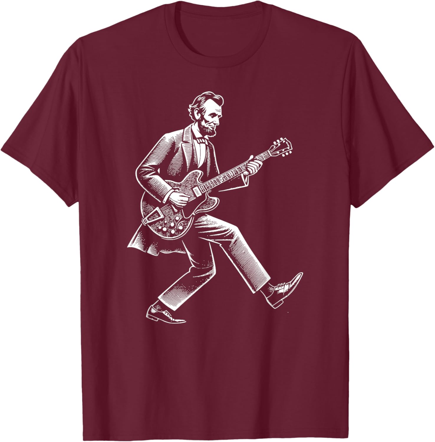 Abraham Lincoln Duck Walk Playing Electric Guitar Funny T-Shirt - T-Shirt | Maroon