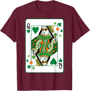 Queen of Hearts Classic Card Game Irish Saint Patrick's Day T-Shirt - T-Shirt | Maroon