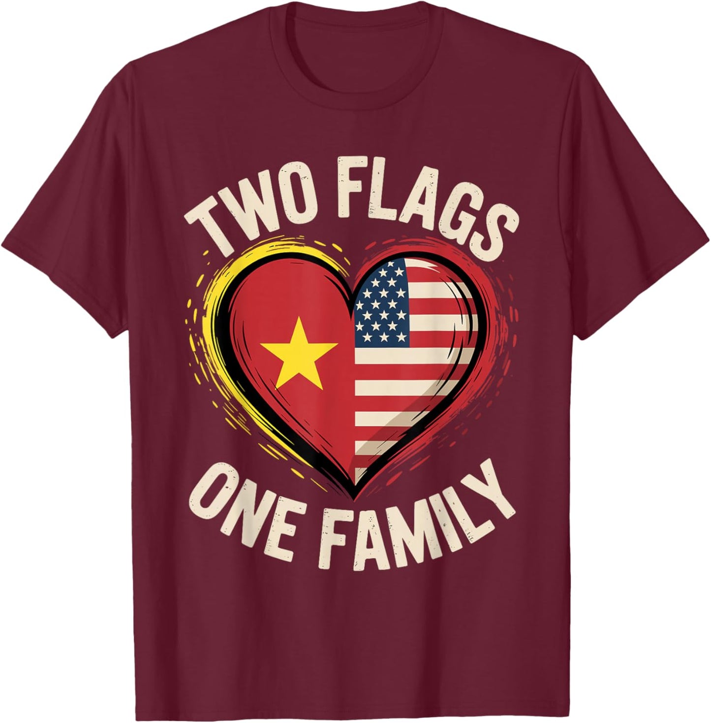 Vietnam USA Two Flags One Family American Vietnamese Roots T-Shirt - T-Shirt | Maroon
