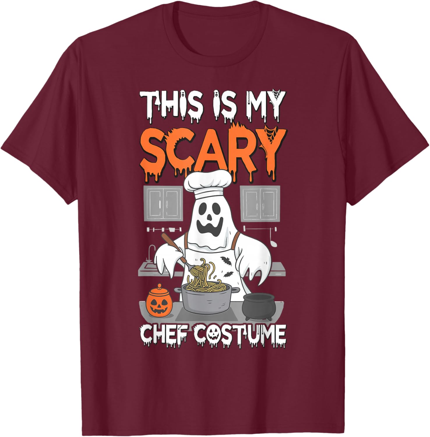 This is My Scary Chef Costume Chef Ghost Halloween Cooking T-Shirt - T-Shirt | Maroon