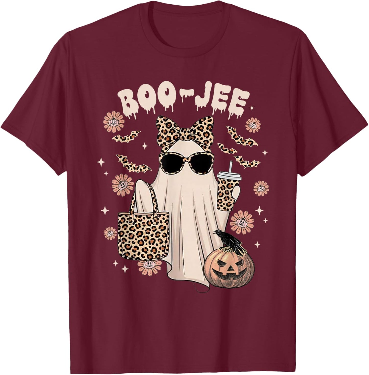 Boo JEE Ghost Shirt Spooky Vibes Halloween Boujee Women T-Shirt - T-Shirt | Maroon