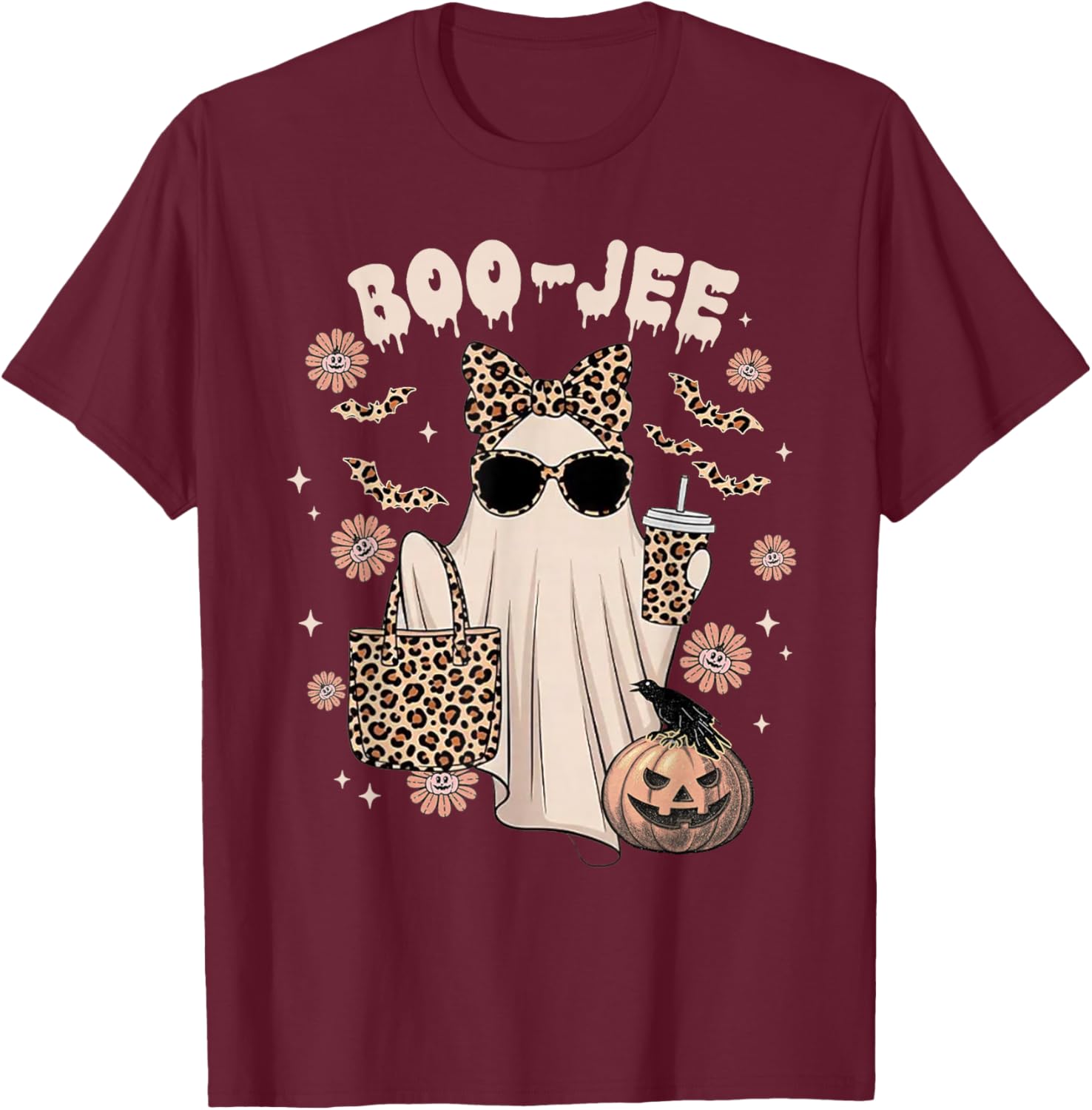 Boo JEE Ghost Shirt Spooky Vibes Halloween Boujee Women T-Shirt - T-Shirt | Maroon
