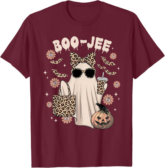 Boo JEE Ghost Shirt Spooky Vibes Halloween Boujee Women T-Shirt - T-Shirt | Maroon