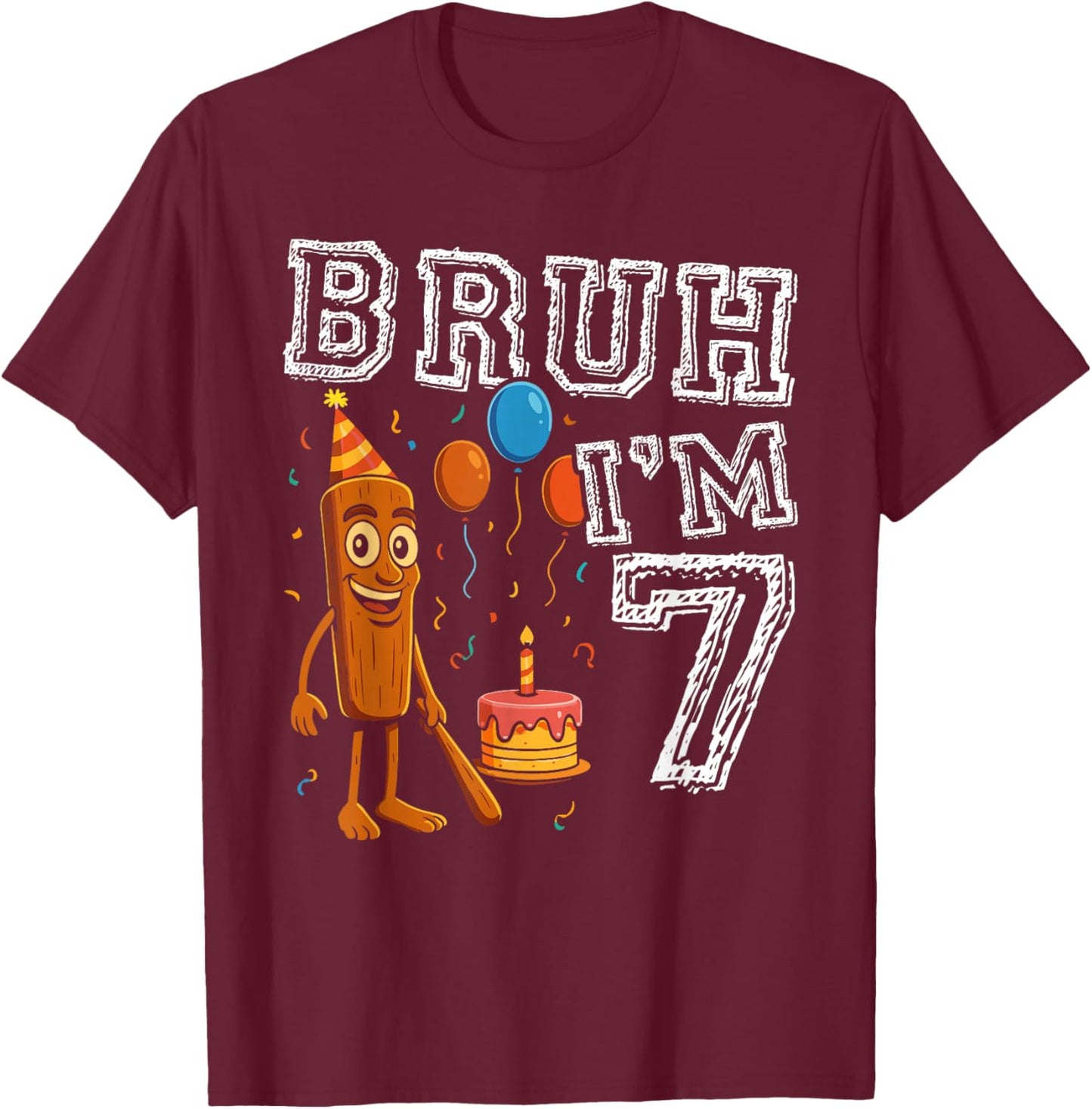 Italian Brainrot Bruh I'm 7 Age 7th Kids Boys Girls T-Shirt - T-Shirt | Maroon
